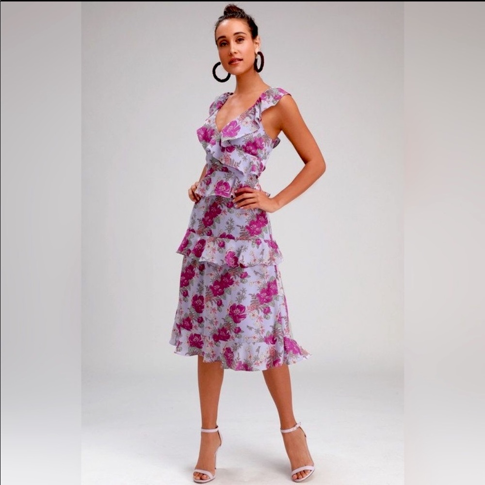 Lulu’s Purple Green Ruffle MIDI Dress